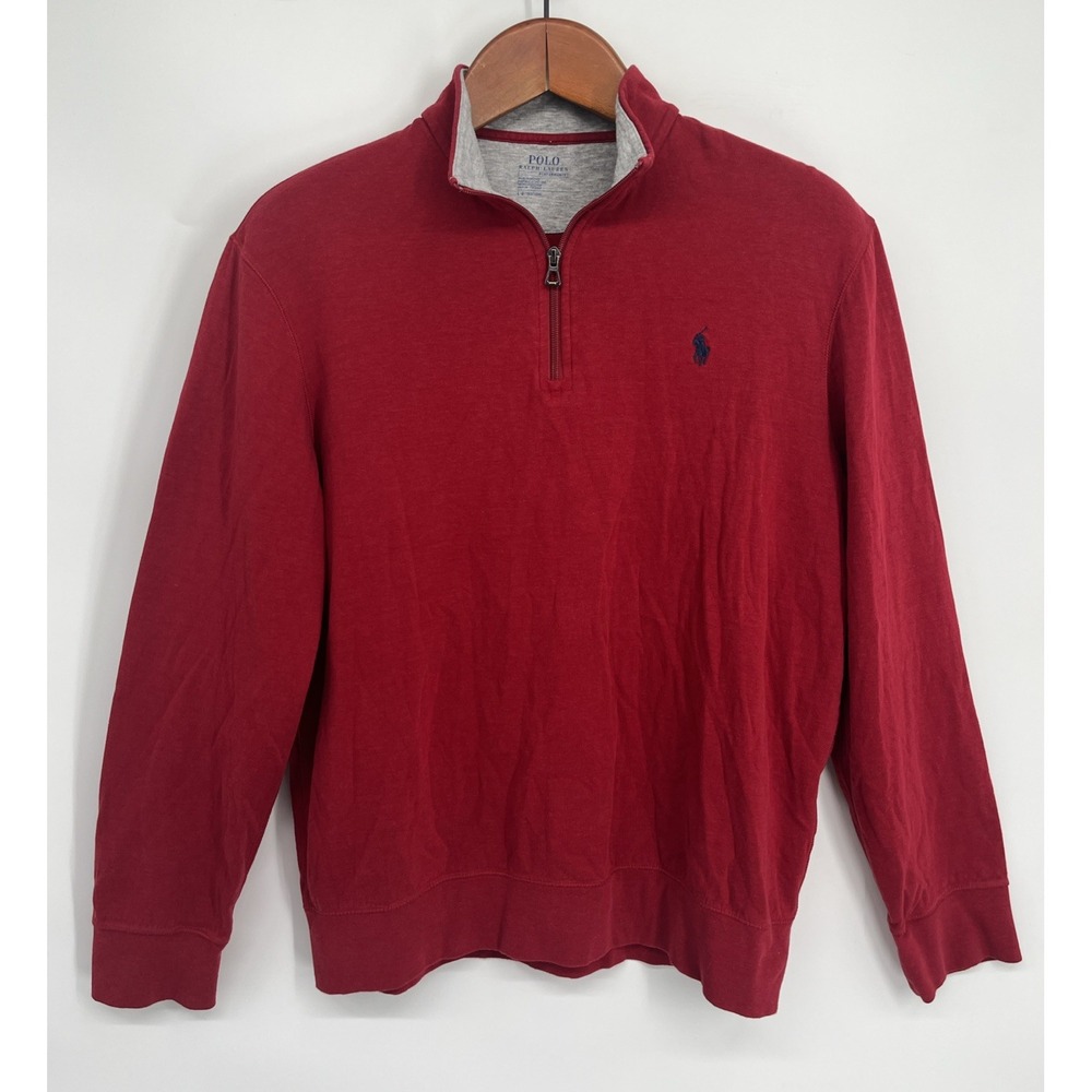 Polo Ralph Lauren Sweatshirt Mens L Performance 1/4 Zip Red Pullover Preppy Pony